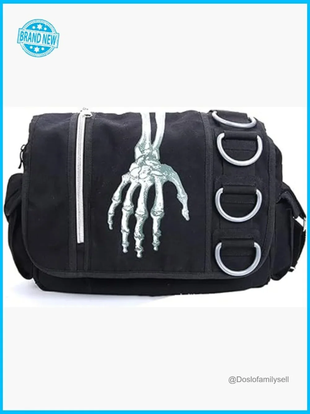 Gothic Canvas Backpack Y2K Grunge Messenger Bag Skull Print Large Capacity